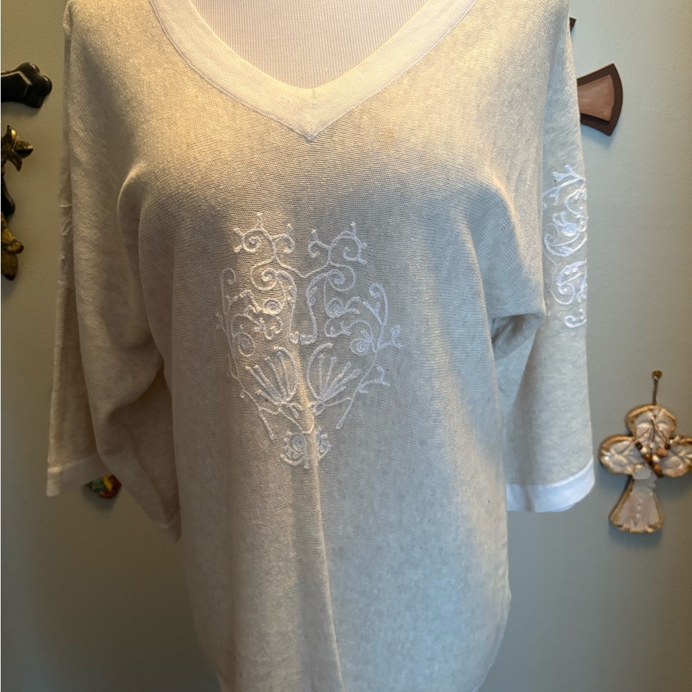 Banana Republic Cream Sweater with Embroidered Detail